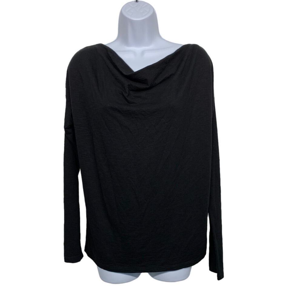 LILLA P Womens M Black Cotton & Modal Top Cowl Neck Long Sleeve Soft
